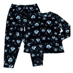 DISNEY MICKEY MOUSE Womens 2pc Black Velour Pajama Set Size Medium NWOT